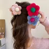 Flower Khaki Rose Red Hair Claw Hair Clip for Women Temperament Ponytail Hairpin Hair Crab Fashion Plush Korean hårtillbehör