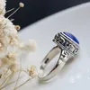 Clusterringen ingelegd natuurlijke Lapis Lazuli Thaise zilveren ring Dames Vintage 925 Sterling Factory Direct