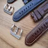 WatchPart WatchBand Handmade Genuine Leather Watch Strap with Pin Buckle Fit Pam Watch in 24mm Black Brown Blue Mens Watch248a