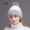 YCFUR hiver casquettes chapeaux bonnets pour femmes coudre rayures véritable chapeau casquette femme vraie fourrure bonnet chapeau avec fourrure Pom Hats255w