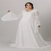 2021 Plus storlek A-Line Boho Modest Wedding Dresses Long Bell Sleeves V Neck Simple Chiffon Informal Bridal Clows Bride Gown Custom 201V 201V