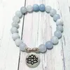 SN0861 Bracciale di calcedy blu di alta qualità Handamde Women's Lotus OHM Charm Yoga Bracciale Meditazione Bilancio buddista gioiello 257a