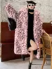 Women's Fur Faux Fur Black White Leopard Pink Fur Coat Winter Fashion Long Loose Lapels Furry Coats Loose Warm Lamb Wool Pocket Jackets 230915