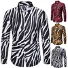 Men Streetwear US Size Shirt Zebra Skin Printed Tuxedo Party Shirt Long Sleeve Light Weight Office Male Fashion293I