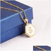 Pendant Necklaces White Real Shell 26 Initial Capital Letters A To Z Alphabet Quality Hexagon Shape Stainless Steel Square Charm Neckl Dh4D2