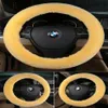 Car Steering Wheel Cover Fluffy Pure Australia Sheepskin Wool 15 inch Yellow324d