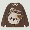 Erkek Sweaters Hip Hop Büyük Boyutlu Örme Sökümler Erkekler Vintage Bear Patchwork Jumpers Sokak Giyim Sokak Out Gevrek Y2K Külot Çiftler 230914