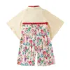 Baby Girl Kimono Vestiti Pagliaccetto giapponese Stampa floreale Fiocco rosso Kawaii Abbigliamento Bambino Bambini Outfit G2493 Consegna di goccia Dhm7R