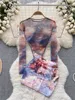 Vestidos Sexy Urbanos Singiny Moda Doce Duas Peças Ternos O Pescoço Manga Comprida Transparente BodySuit Top Skinny Mini Saia Tie Dye Print Sets 230914