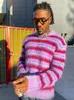 남자 스웨이터 Y2K 보라색 줄무늬 일본 남자 스웨터 힙합 따뜻한 스트리트웨어하라 주쿠 풀 오버 남성 가을 여자 대형 니트 옷 230914
