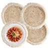 Tapetes de mesa 4 peças para cozinha, decoração redonda, pratos, suporte de pote, trivets, protetor trançado de palha, bancada, cozimento, 25cm de diâmetro