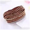 Tennis Koreaanse Vrouwen Crystal Wrap Polsband Mtilayer Veet Lederen Diamanten Armbanden Bangle Band Manchet Voor Meisje Mode-sieraden Gift Drop