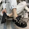 Talltor kvinnors skor Summer Punk Metal Rivet Charms Black Slip On Outdoor Platform Modern Casual For Female 2023