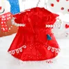 Abbigliamento per cani Abito rosso con fiocco per vestiti per cani Gatto Piccolo fiore Stampa Abbigliamento per animali domestici Carino sottile moda estiva Ragazza Yorkshire Accessori