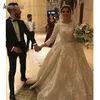 Chamagne 3D Flowers Ball Gown Wedding Dresses Muslim långa ärmar Öppna rygg plus storlek Brudklänning riktiga bilder247U