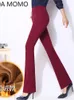 Pantalones de mujer s invierno cálido polar grueso cintura alta pantalones acampanados de pierna ancha para mujer pantalones largos flacos de mujer 230914