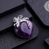 Bowknot Heart Pendantnatural Stone Amethyst Rose Quartz Tiger Eye Beads قلادة عاشق سحر لمجوهرات صنع القلادات