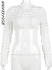 T-shirt femme BOOFEENAA Bubble Texture Blanc Hors de l'épaule à manches longues Crop Top Street Style Automne Mode Femmes Sexy T-shirts C82 BD15 230915