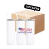 US CA Warehouse Wholesale Tumbler With Straw 20oz Straight Slim Sublimation Blanks Rostfritt stål Bilmuggar Termos Vattenflaskor 915