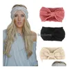 Headbands New Designer Women Solid Cloghet Bow Knot Turban Knitted Head Wrap Hairband Winter Ear Warmer Headband Hair Band Accessories Dh43T