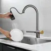 Rubinetti Cucina Supporto Singolo Estraibile Rotazione 360° Miscelatore Lavello Spazzolato Doccetta a Cascata in Acciaio Inox Freddo Rubinetti Acqua