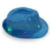 Party Hats led jazz blinkande ljus upp fedora trilby paljetter kepsar fancy klänning dans uni hip hop lampa lysande hatt droppe leverans hem ga dhl9y