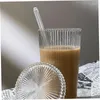 Vinglas 375 ml Simple Stripe Glass Cup med lock och halm födelsedagspresenter Whisky Transparent Bubble Tea Chic Juice Mugg