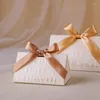 Cadeau cadeau 5pcs Champagne Gold Bow Triangle Boîte de bonbons de mariage Portable Sweet Wishes Happy Party Decor Bridal