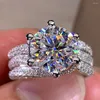 Cluster Rings 10K Au417 White Gold Women Wedding Party Engagement Ring 1 2 3 4 5 Round Moissanite Diamond Spin Rows Luxury Trendy