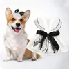 Dog Apparel Pet Dress Flying Sleeves Gauzy Splicing V Neck Black Bowknot Faux Pearl Spring Summer Small Puppy Cat Clothes Supplies