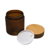 10 Uds 250g 250ml MaFrosted ámbar tarro de plástico para mascotas botella de crema con tapa de bambú tapa de bambú envases cosméticos caramelo Jars2954