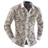 Fashion-n Clothing Beige Print Dobby Turn-down Loose Thin Single Breasted Floral Anti-Wrinkle Vintage Shirts216q