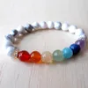 SN1122 Chakra Rainbow Bracelet Howlite Turquoise Bracelet Mala Bead Bracelet Womens Gemstone Bracelet Gift for Mom254S