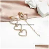 Dangle Chandelier Korean Asymmetry Heart Long Drop Earrings For Women Crystal Big Asymmetrical Geometric Dangling Earring Jewelry Deli Dhezn