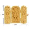 Decorative Objects Figurines Tibet Buddhism Boxwood Kwan-yin Shakyamuni GuanYin 3 God Buddha Statue Box Folding Buddha Statue Box Home Temple Decor Ornament 230914