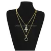 Pendentif Colliers Égyptien Grande Clé Ankh Ensembles Rond Saphir Rubis Avec Strass Croix Charmes Chaînes À Maillons Cubains Pour Hommes Hip Hop Dr Dhkgt