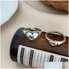 Band Rings Sier Retro Love Heart Hollow Open Ring Female Ins Trend Sweet Y Elegant Handmade Hip-Hop Fashion Drop Delivery Jewelry Dhboh