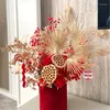 Flores decorativas artificial planta de ouro dourado plam árvore folhas falso arranjo de casamento po adereços festa de aniversário de natal decoração de casa