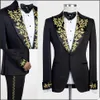 Svarta herrar så tuxedos guldapplikationer brudgummen Slim fit wedding blazer passar formella prom party byxor kappjacka 2 bitar355h