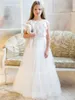 Girl Dresses Elegant Flower Girls For Wedding Gowns Sleeveless Lace Tulle Applique Beaded Belt Princess Birthday Holy Communion Dress