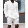 Abiti da uomo bianchi estivi Blazer doppiopetto Pantaloni corti Due pezzi Giacca da uomo stile casual Smoking da sposo1162W