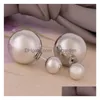 Stud Belle Couleurs De Bonbons Double Côté Perle Boucles D'oreilles Big Petite Balle Anneaux D'oreille Pour Femmes Fille Mode Bijoux Cadeau En BK Drop Livraison Dhkhc