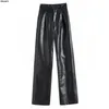 Women's Pants s 2023 Autumn Baggy Artificial Woman Casual Straight Button High Waist Wide Leg Slacks Pu Faux Leather Long Trousers 230914