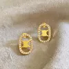 Romantic luxury designer simple stud 18k Gold women letter logo engrave dangle earrings girls wedding jewelry gift CHD23091513 skystrick