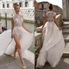 Julie Vino High Slits Beach A Line Wedding Dresses Bohemia Sexy Lace Appliqued Bridal Gowns Chiffon Boho Wedding Dress robes de ma245s