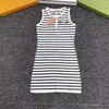 Basic & Casual Dresses Home Knitted Sleeveless Round Neck Black and White Contrast Stripe Dress for Women's Slim Versatile 2023 Summer New Product
