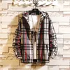 남자 재킷 남자 디자이너 재킷 슬림 한 피팅 후드 격자 무늬 재킷 대형 캐주얼 코트