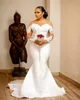 White Bridal Gowns Ivory Wedding Dresses Mermaid Formal Trumpet New Plus Size Custom Lace Up Zipper O-Neck Long Sleeve Satin Applique Beaded Illusion