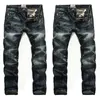 Mode heren buitenlandse handel lichtblauw zwarte jeans broek motorfiets biker mannen wassen om de oude vouw mannen broek Casual Runway Denim jeans voor man