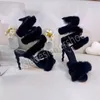 ドレスシューズの女性用フェイクファーバッグサマーファッションデザイン靴女性サンダルパーティーパンプスアンクルストラップハイヒールレディースオープントゥーシューズ